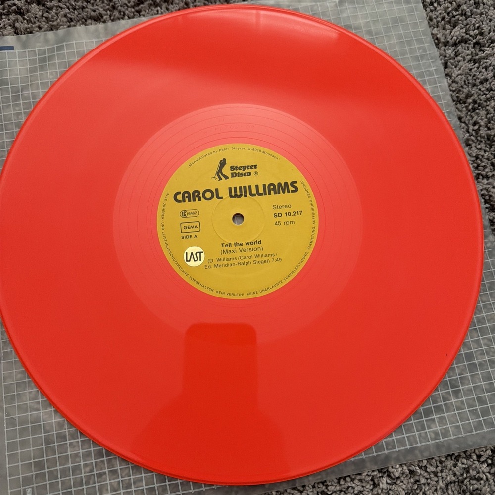Carol Williams Tell the World Red Vinyl 12" 45 RPM Steyrer Disco SD 10.217